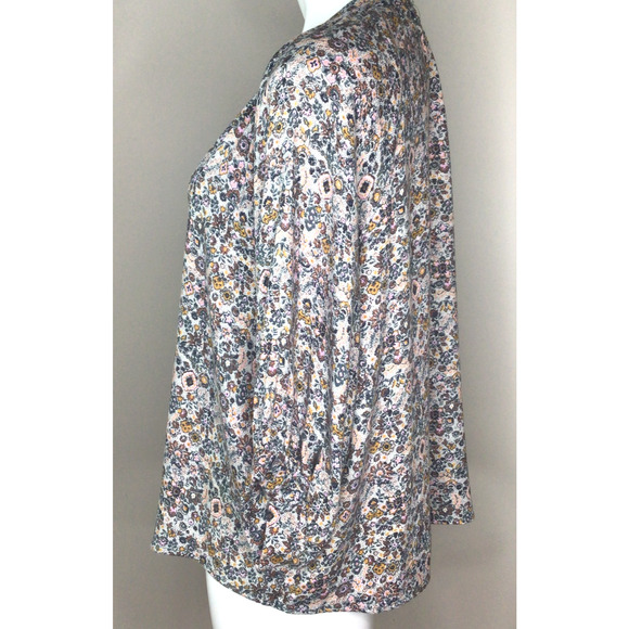 Roan & Ryan Floral Print Black, PInk, Green V-Neck, Peasant Blouse Size L - Picture 3 of 8